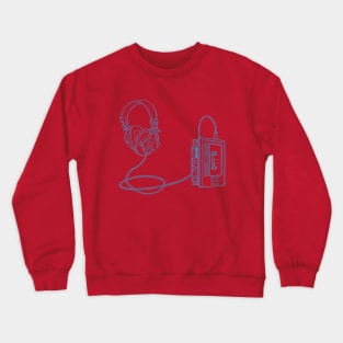 Portable Tape Player (Button Blue Lines) Analog / Music Crewneck Sweatshirt